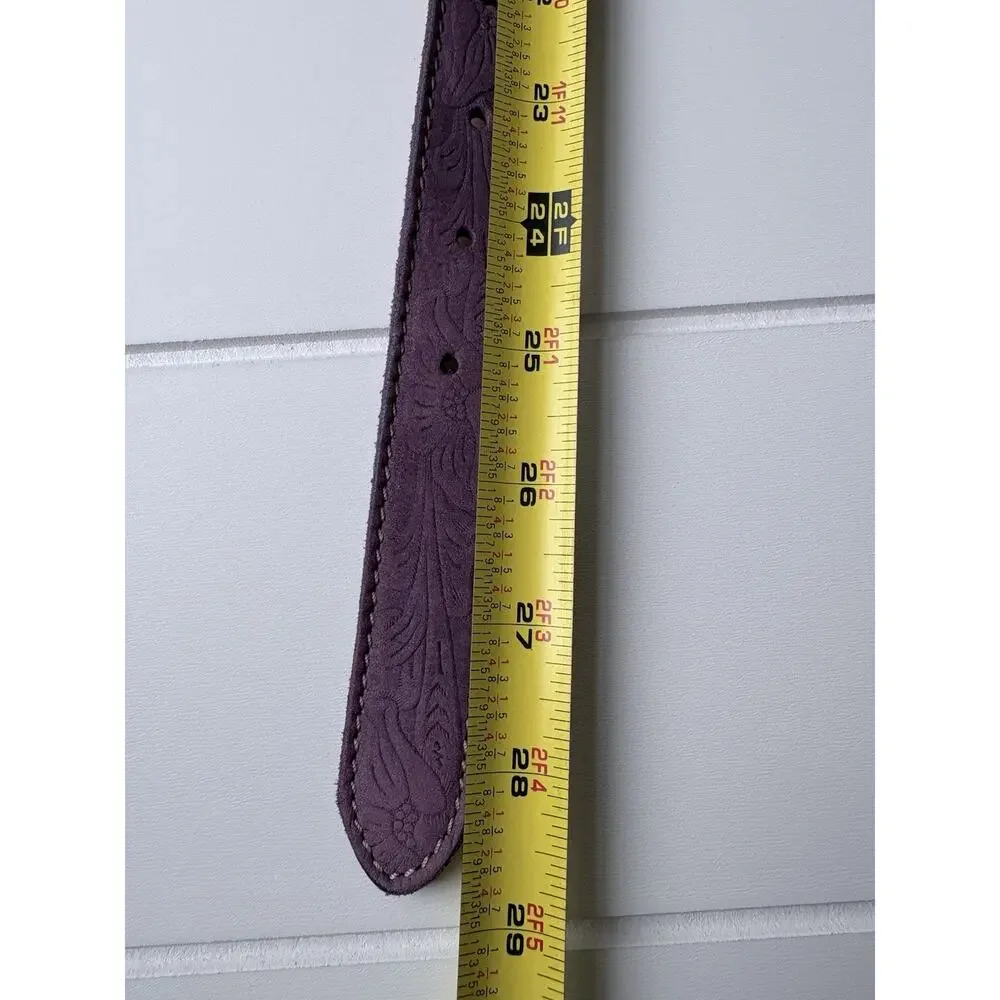 Gap Kids Purple Embossed Floral Genuine Leather Belt Western Boho Size M